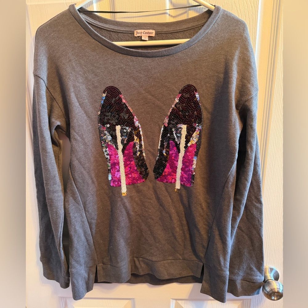Gray SequinY2K juicy Couture Shoe Design Sweater Sz M